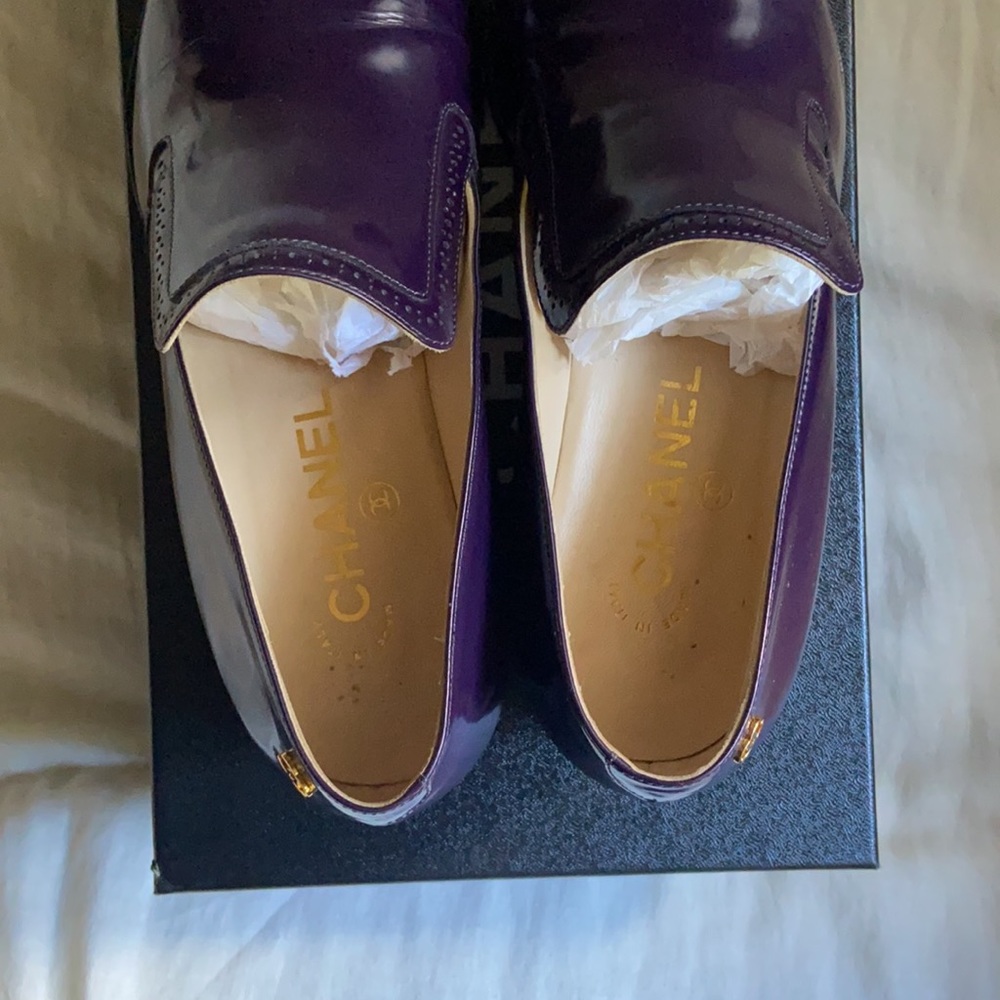 Chanel Dark Plum Calfskin Loafers I Size 7.5 - Picture 6 of 14